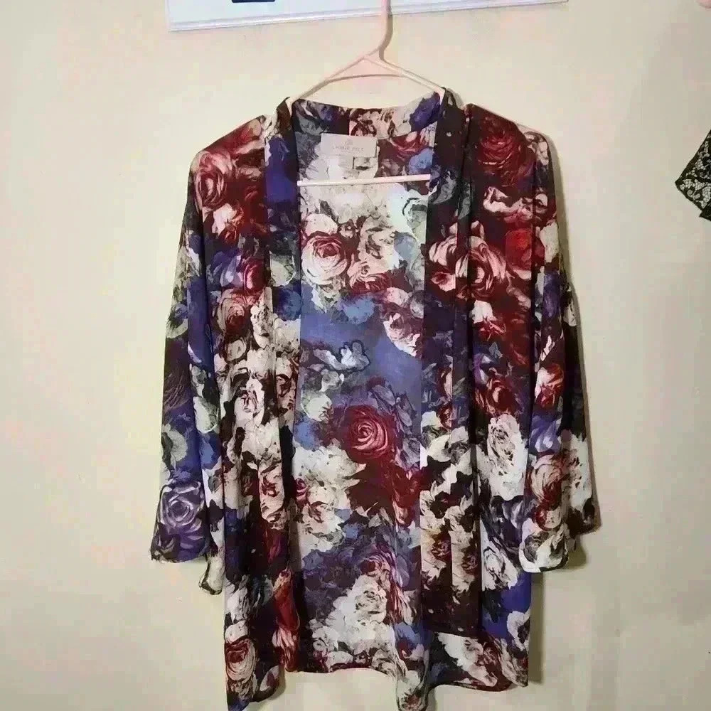 Laurie felt  floral open cardigan kimono purple and red/blue size small - Picture 2 of 7